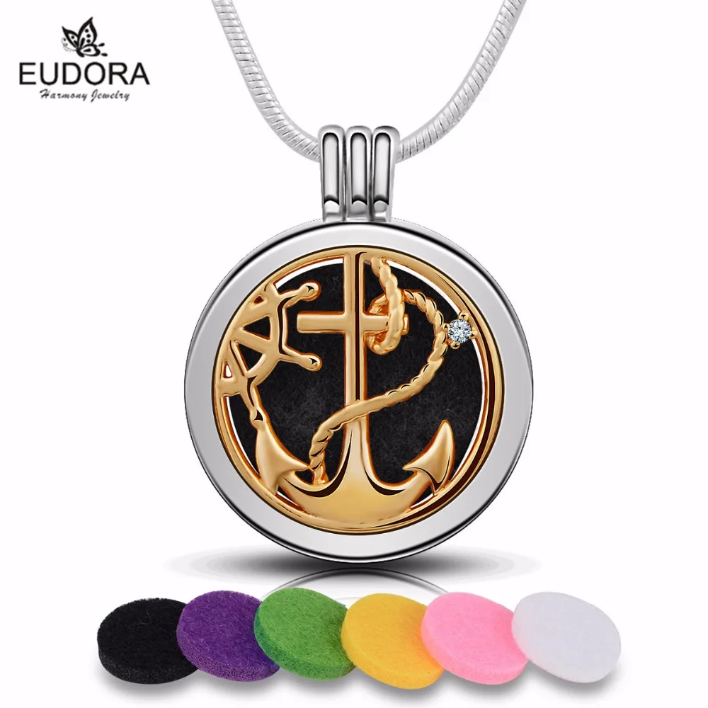 Crystal Anchor Fashion Charm Stainless Steel Aromatherapy Necklace With Mix Felt Pads and A Matching Chain | Украшения и