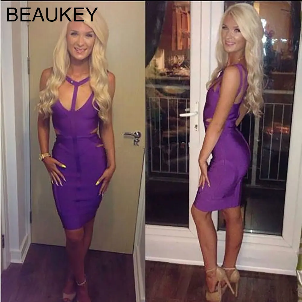 Фиолетовое вязаное Бандажное платье на бретелях спагетти Новое поступление