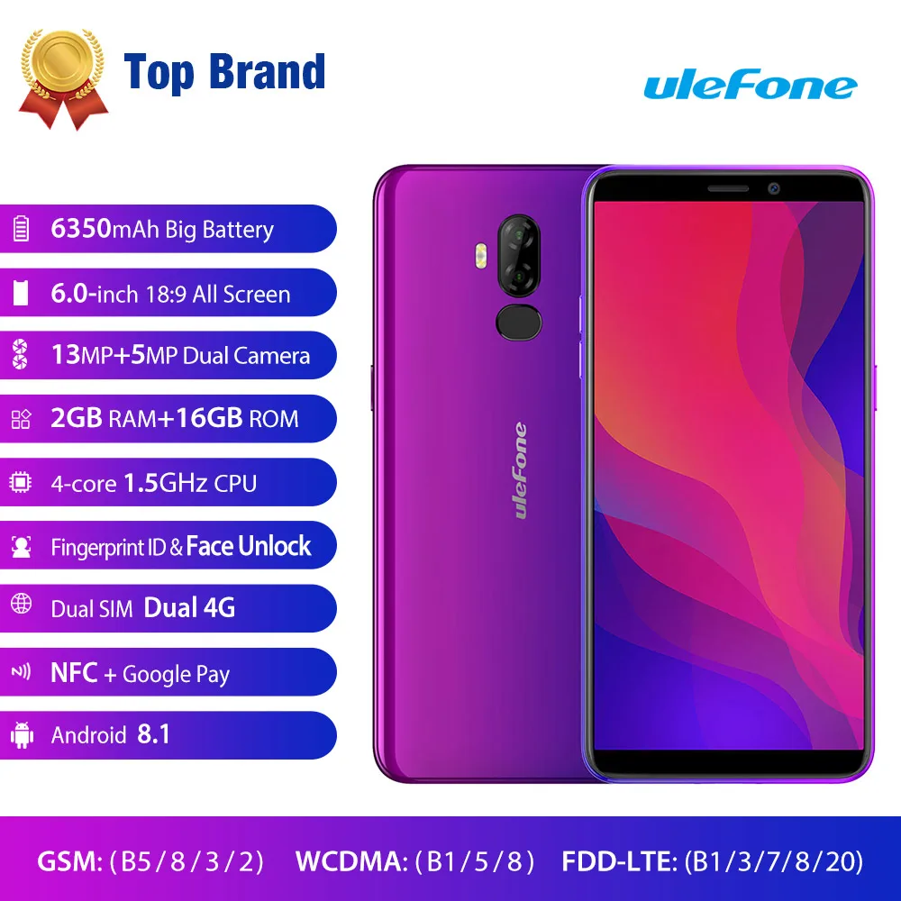 Ulefone power 3L 6 0 &quotHD + Android 8 1 мобильный телефон MTK6739 четырехъядерный 2 ГБ 16 Гб 13 МП 5 Мп