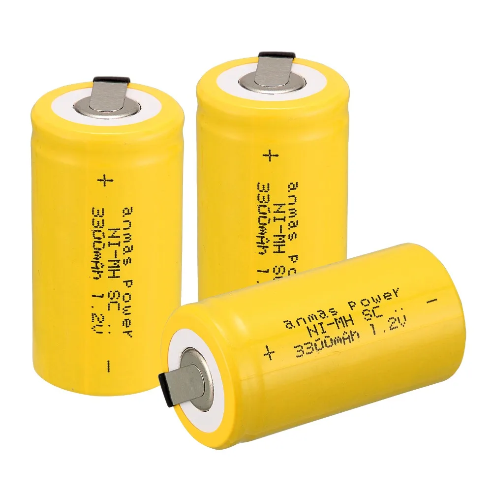 

Anmas power!new goods !3pcs sub c SC battery Ni-Cd battery rechargeable battery 56 g 3300mh with tab-YELLOW color 4.25CM*2.2CM