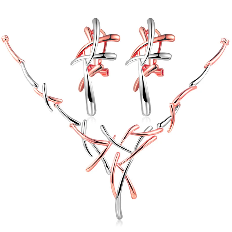 GS розовое золото цвет металлические серьги ожерелье заявление Крест Ювелирные