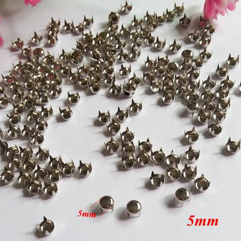 

500pcs/lot 5mm Silver Metal Riveting Round Studs Nickel Claws Punk Rock Spike For Decoration Punk Bag Belt Leathercraft Garment