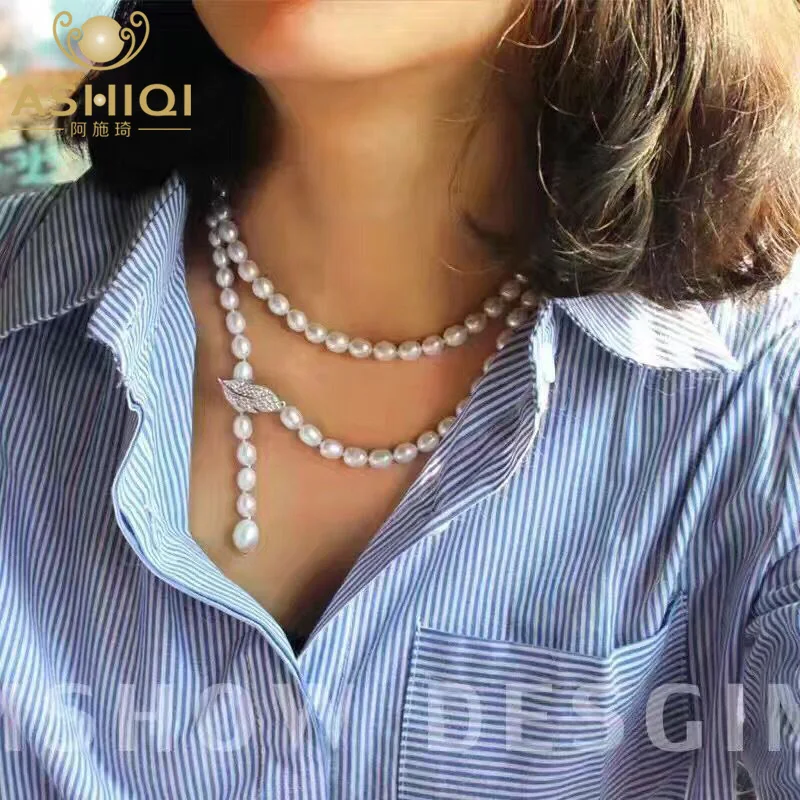 ASHIQI 90 см культивированное ожерелье из натурального пресноводного жемчуга 925