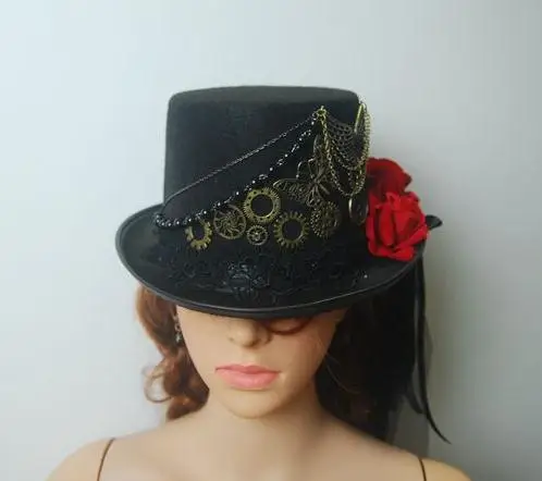 Уникальная винтажная шляпа в стиле стимпанк кружевная черного цвета с вуалью и