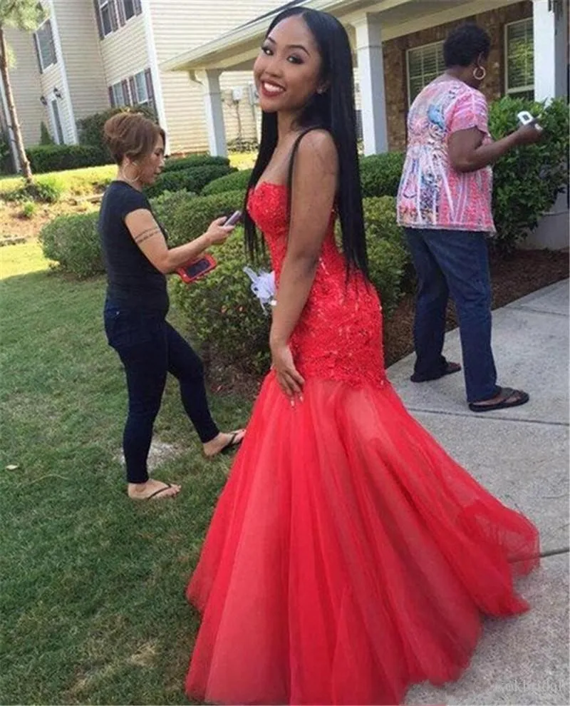 Арабский Вечерние Платья 2016 Халат Вечер Longue Femme Красный Тюль Русалка Long Prom DressesZHP759