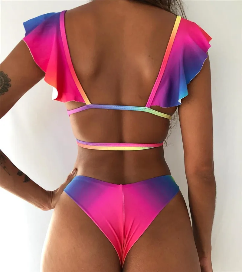 2019 сексуальный женский Радужный Монокини Цельный купальник пуш-ап с оборками