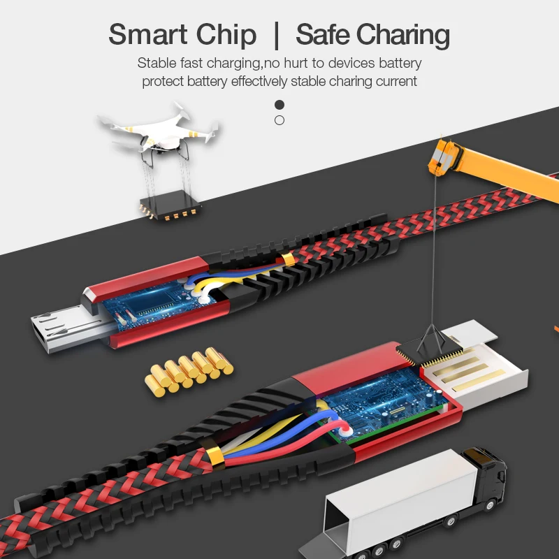 Coolreall 2.4A Micro USB кабель для быстрой зарядки передачи данных нейлоновый