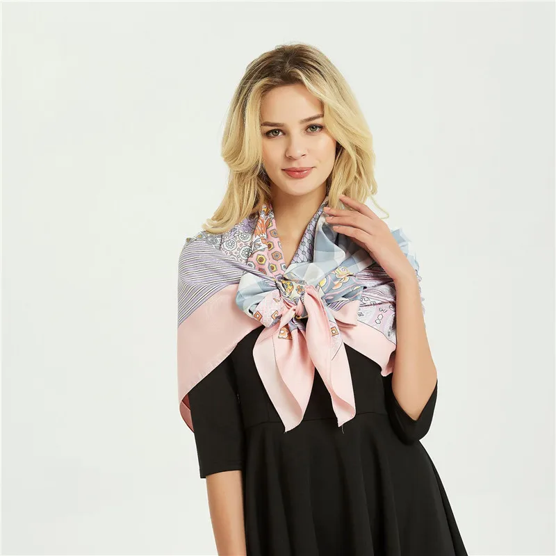 POBING 100% саржевый шелковый шарф женские квадратные шарфы с принтом большая бандана
