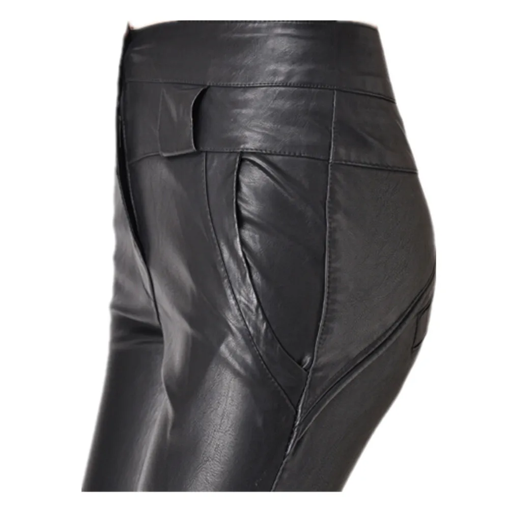 Женские классические брюки из искусственной кожи с высокой талией длинные