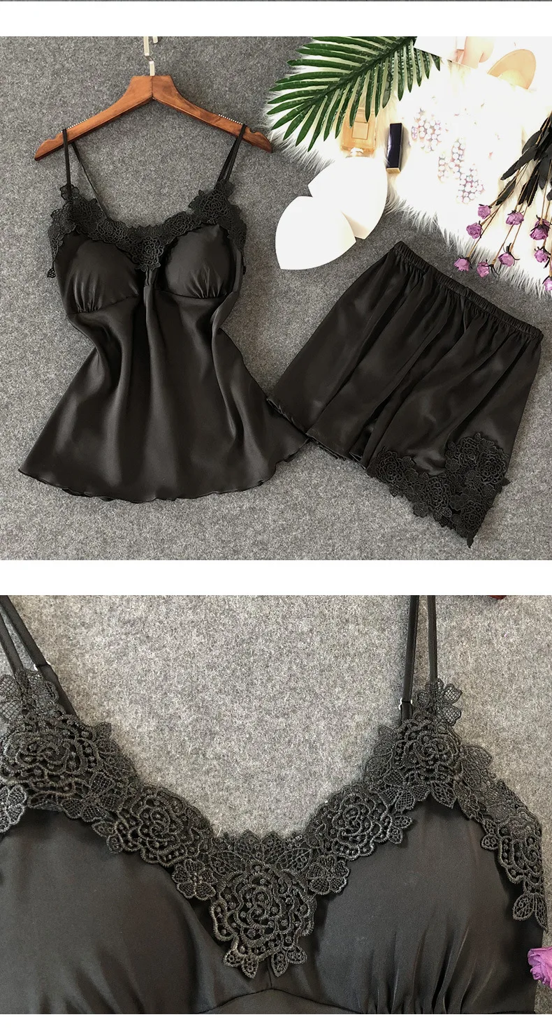 Herislim, женская пижама, Халат+ подтяжки+ майка+ шорты, 4 шт., Атласный пижамный комплект, Сексуальная кружевная Пижама, одежда для сна, Элегантная ночная рубашка, домашняя одежда