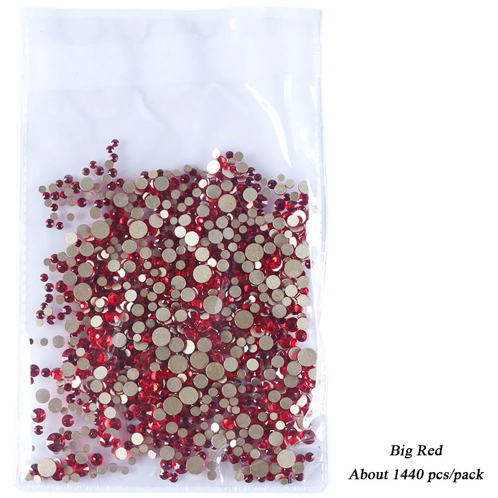 Big Red 1440 шт, блестящие SS4-SS20, разноцветные стразы с плоской задней стороной, Стразы для ногтей, кристаллы AB, камни для самостоятельного украшения ногтей LA1015 - Цвет: Big Red