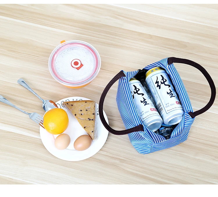 Waterproof Canvas Insulated Lunch Bag Aluminum Foil Stripe Handbags Food Storage Cooler Ice Bag Unisex Portable Lunch Box Tote