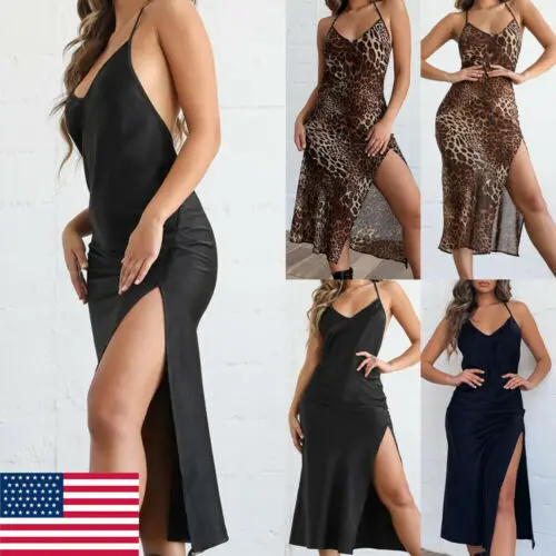 Leopard Print Summer New Women Deep V-Neck Long Sexy Dresses High Slip Maxi Dress Evening Party Beach Sleeveless Sundress | Женская