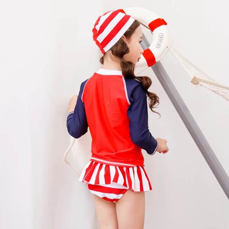 Детский комплект из 3 предметов для плавания девочек лайкры с защитой от солнца и