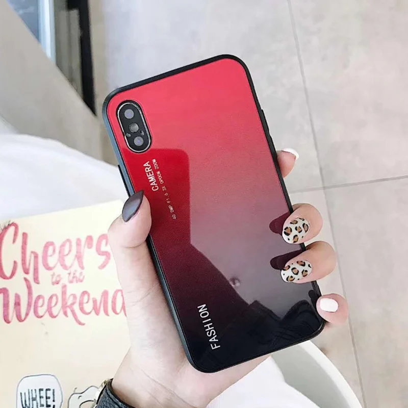 For iPhone XS Max XR Case Aurora Gradient Glasses Cases Back Cover 7 8 X 10 iphone 6 6S Plus 7plus Coque Hard |