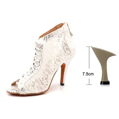 White 7.5cm Ladingwu/Обувь для латинских танцев; Wonen; Цвет черный, белый; кружевные танцевальные сапоги; удобные женские бальные туфли для танцев; обувь для сальсы; женская обувь - Цвет: White 7.5cm