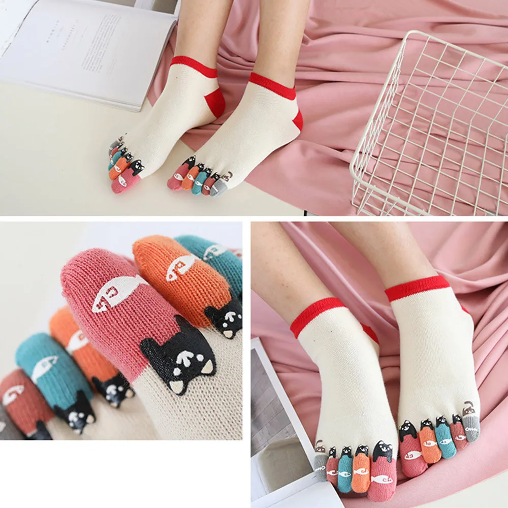 Женские носки; calcetines mujer; женские хлопковые дышащие Разноцветные носки с пятью пальцами; хлопковые забавные короткие носки; T429