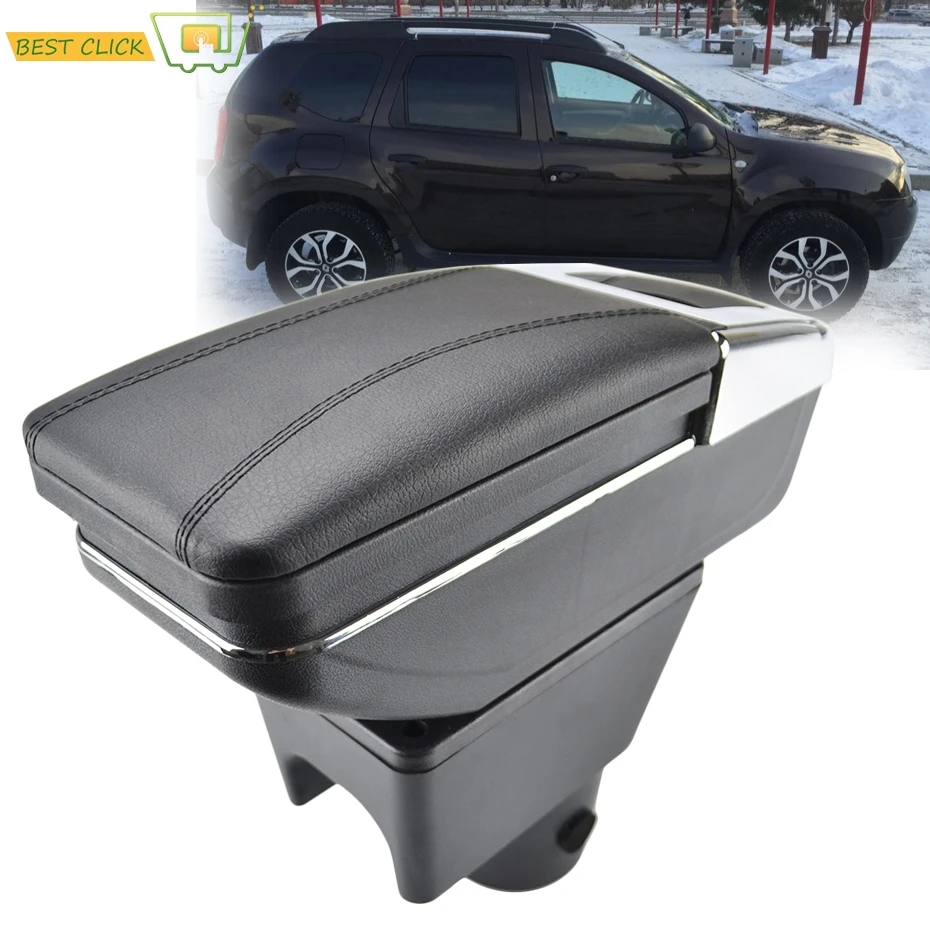 Ящик для хранения для Renault Dacia Duster I 2010-2015, подлокотник поворотный подлокотник, черная кожа 2013 2014 - изображение