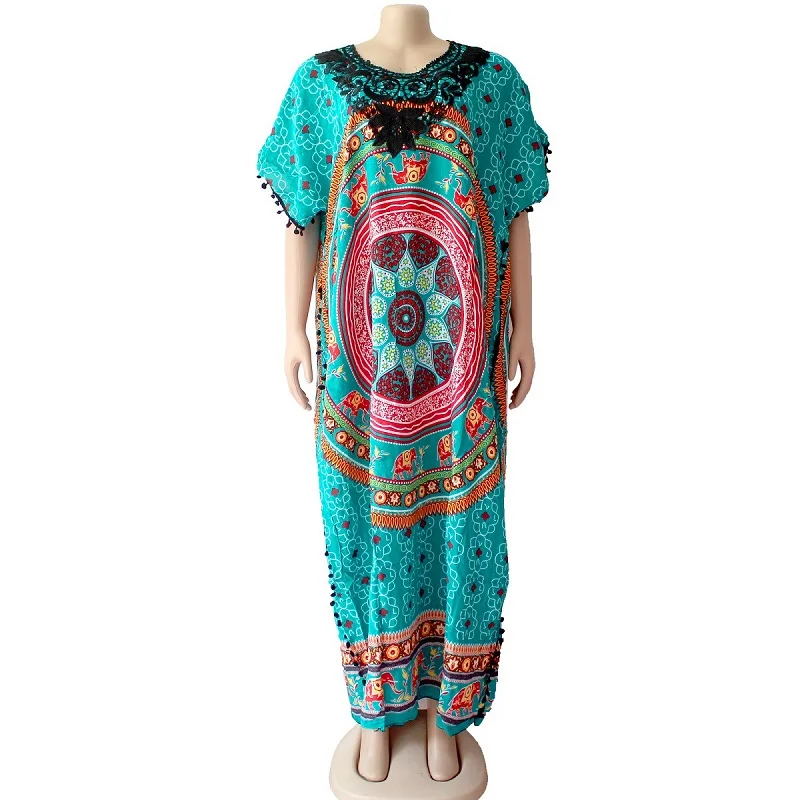 Бирюзовый Dashikiage черное кружевное с аппликацией Африканское женское свободное платье с шарфом - Цвет: Бирюзовый