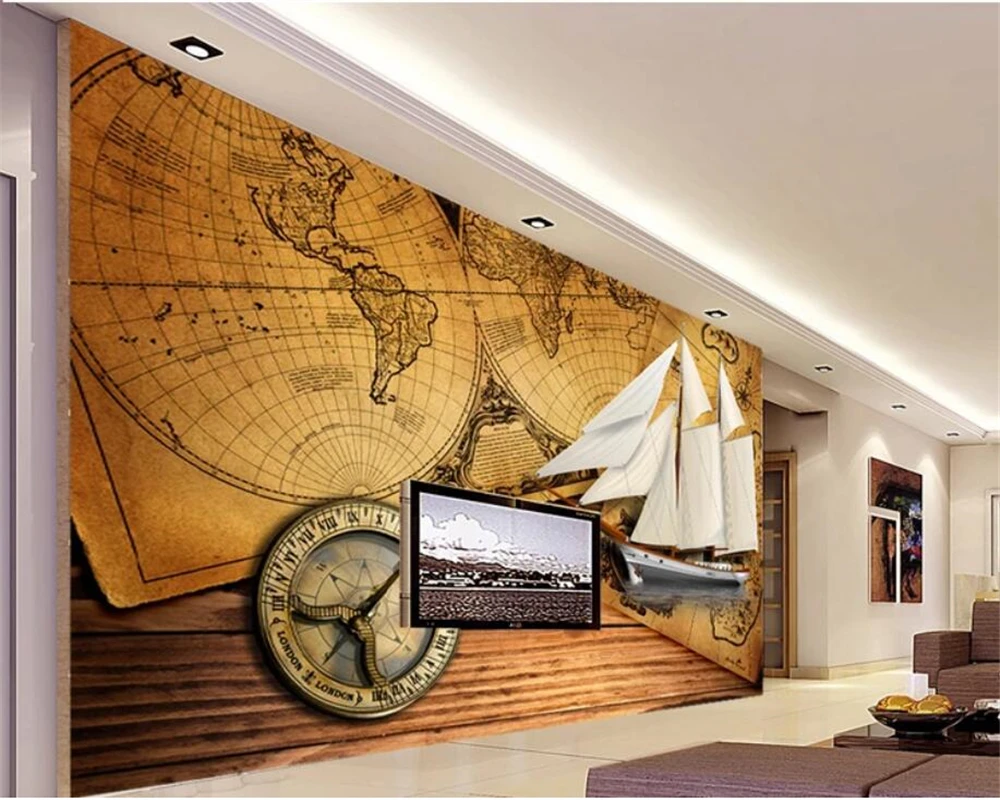 beibehang Custom wallpaper 3d photo mural world map nautical sailing TV background wall living room bedroom murals | Обустройство