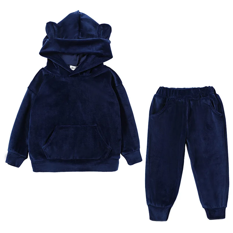 Navy blue Осенне-весенний детский спортивный костюм комплект одежды с капюшоном для мальчиков и девочек, Спортивная одежда на молнии для детей 1, 2, 3, 4 лет, детский спортивный костюм - Цвет: Navy blue