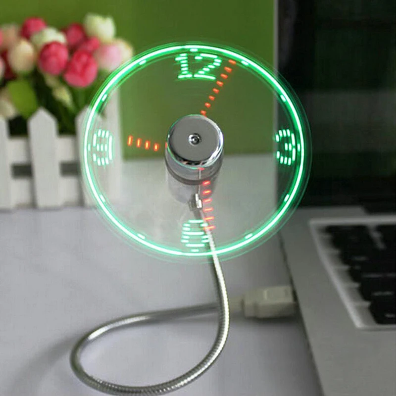 Маленький гибкий USB вентилятор гаджет Светодиодная лампа время часы настольные