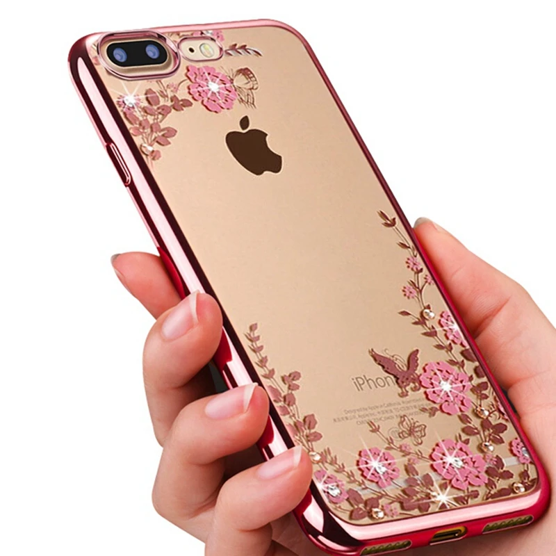 Мягкий ТПУ чехол с бриллиантами Tobocloo для iPhone 5 5S SE 6 s 7 8 X Plus блестящий