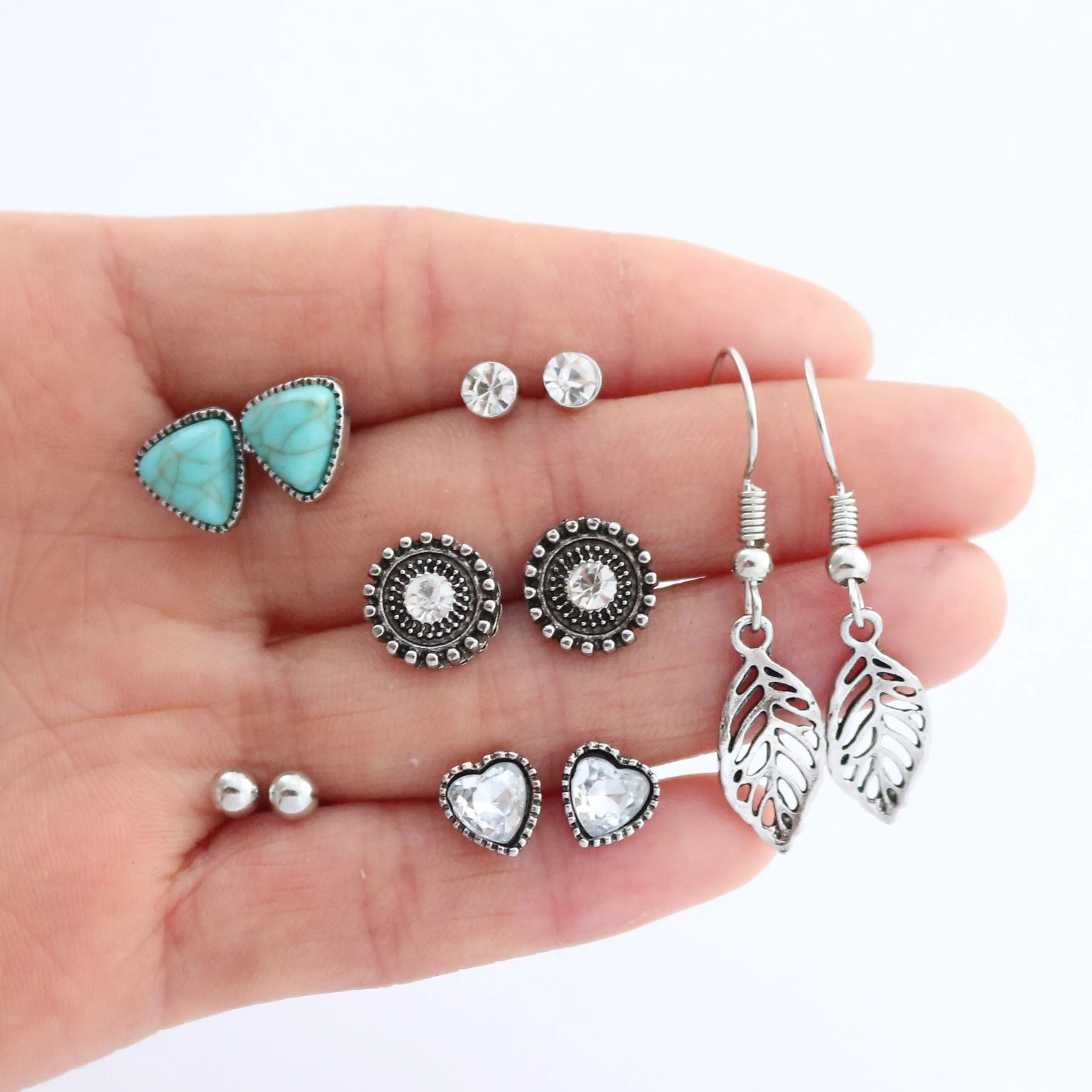 Женские серьги гвоздики с натуральным камнем 6 парт/уп.|Серьги-гвоздики| |