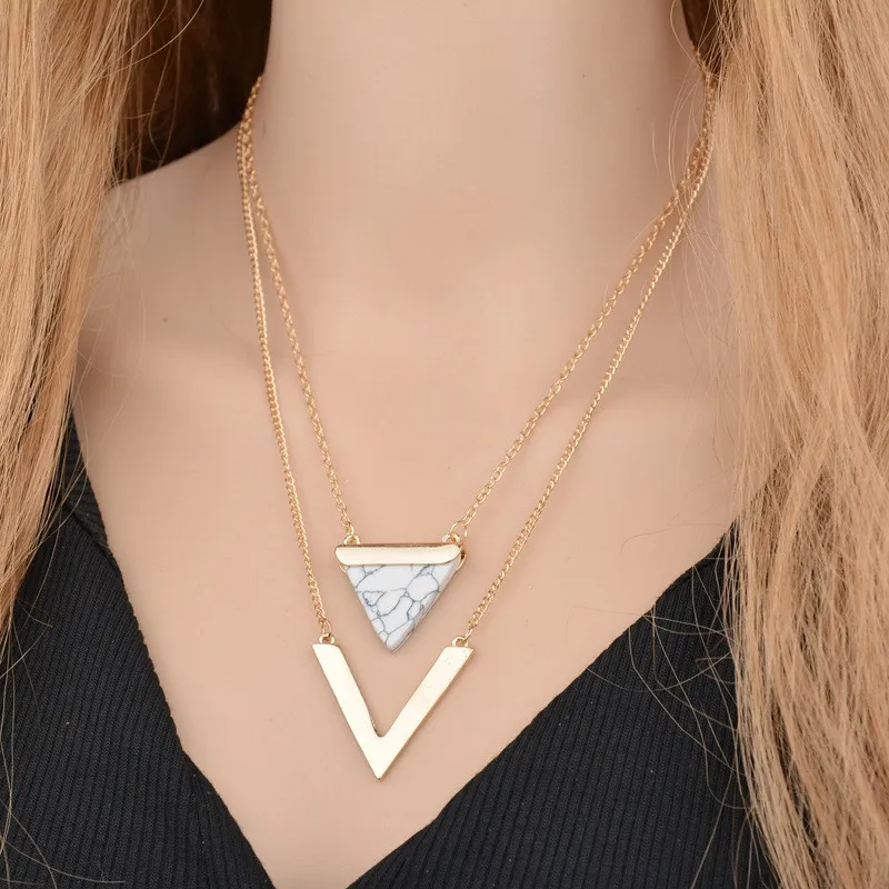

Triangle Stone Pendants & Necklaces V-shaped Double Multi-layer Clavicle Chain For Women Jewelry Dropshiping