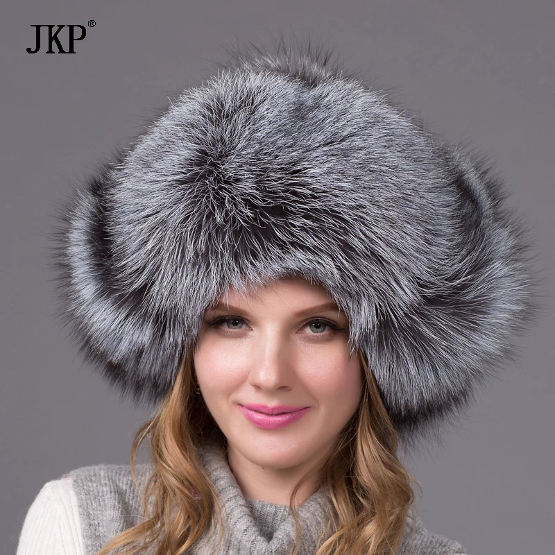 Женская меховая шапка бомбер зимняя из лисьего меха енота водонепроницаемая