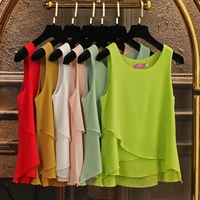 s 6xl women chiffon t shirt summer 2022 fashion casual solid color ruffles sleeveless pullovers tops tees loose t shirts female