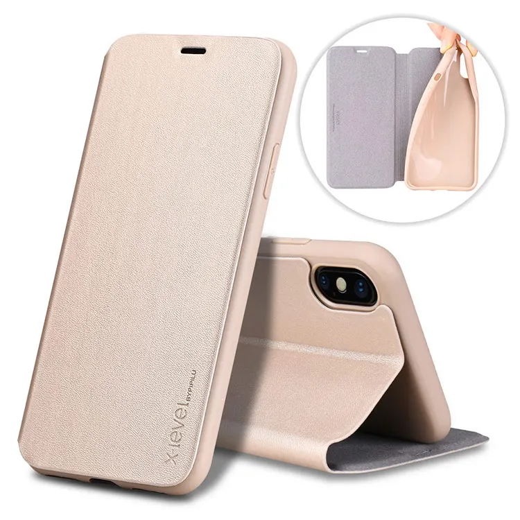 X-Level Флип из искусственной кожи чехол Стенд телефон ультра тонкий чехол для iPhone 11 Pro X XS Max XR 6s 7 8 P Бизнес Простой чехол для телефона - Цвет: Gold