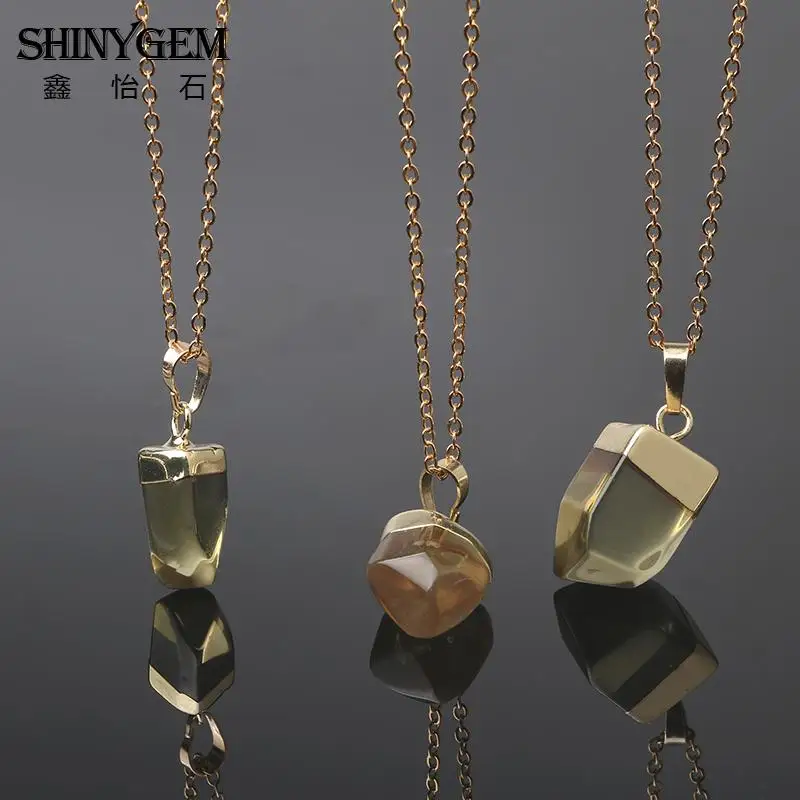 ShinyGem золотое покрытие кулон с цитринами ожерелья прозрачный желтый кварц