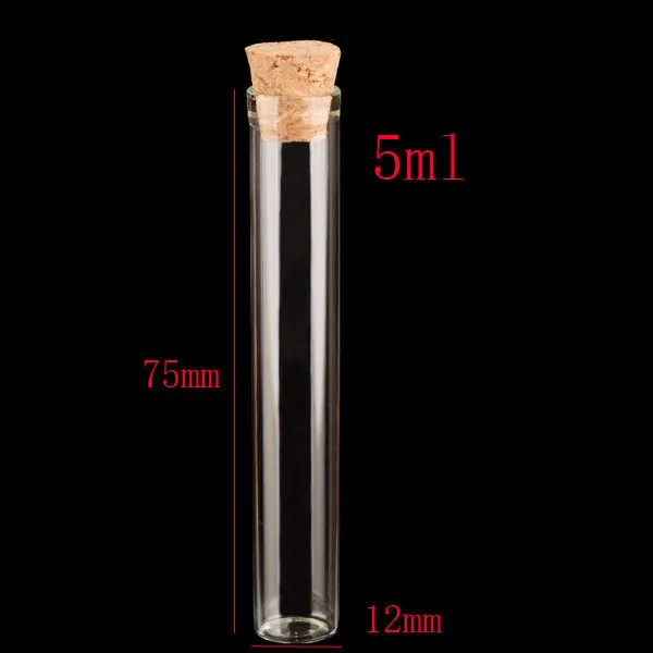 200PCS 5ml (12*75mm) 200pcs/lot glass tube Wishing bottle cork glass bottle,5ml small glass jar,mini glass bottles with corks