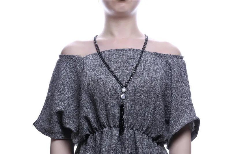 Изысканное черное ожерелье бусы с кисточкой гематит каменное Кристалл бисера