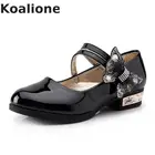 Обувь для девочек, детские туфли принцессы, кожаное платье, модная детская обувь со стразами и бабочками, школьная черная обувь на низком каблуке для вечеринки и танцев