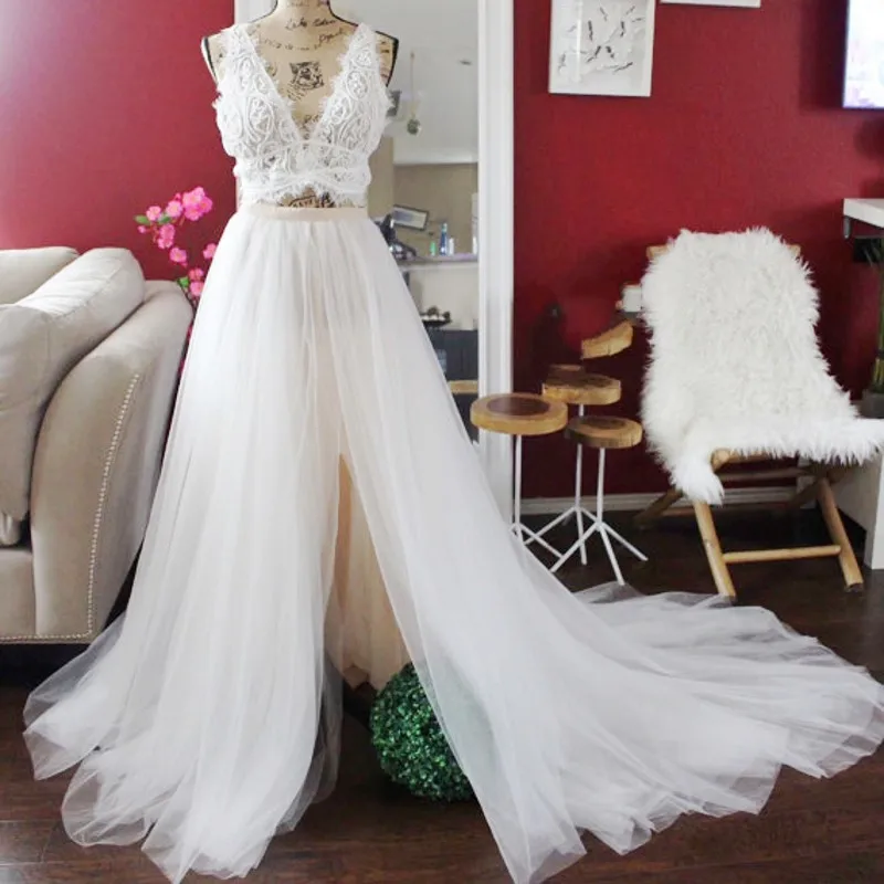 

Pretty Beach Boho Long Tulle Skirts Women With High Side Split Sexy No Lining Zipper Style Floor Length Tulle Skirt Women Zipper