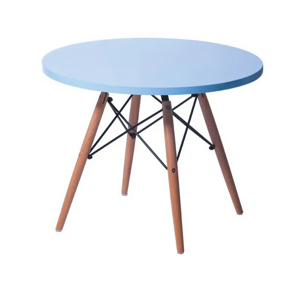Light Blue Round Детский стол, современный классический детский обеденный стол, МДФ, детский стол для отдыха, детский стол для обучения, с деревянными ножками, боковой стол, чайный стол - Цвет: Light Blue Round