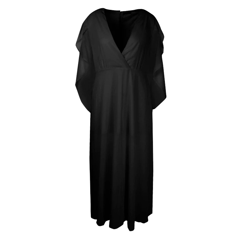 2018 плюс Размеры одноцветное Платье черного цвета Для женщин глубокий v-образным