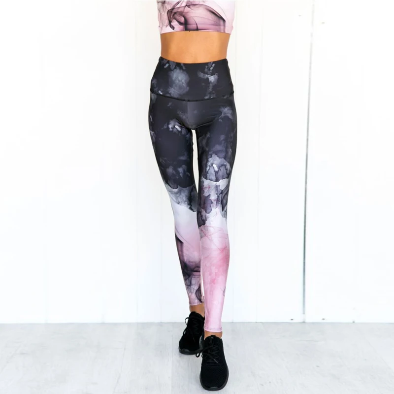 Женский спортивный комплект из 2 предметов с принтом смога для бега и фитнеса