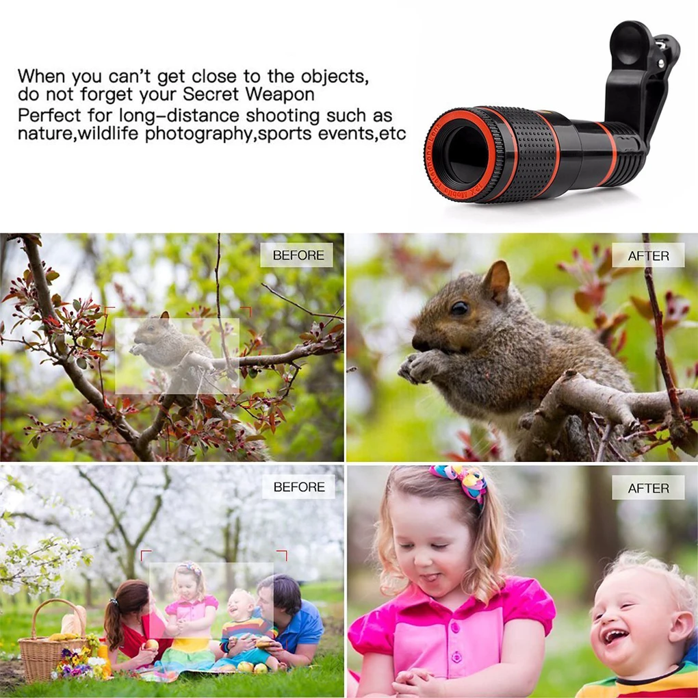 HD 12x оптический зум Камера телескоп Фокусировочный объектив фото телефон фотографии наборы с зажимом для iPhone 4 5 6 7 8 X Plus