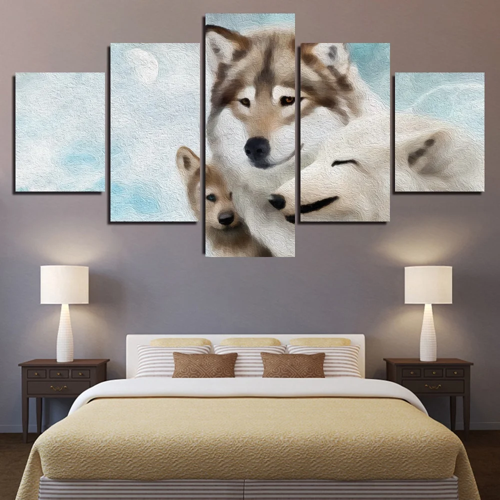 5 Panel Large HD Printed Painting Wolf Colorful Canvas Print Art Home Decor Wall Picture for Living Room | Дом и сад