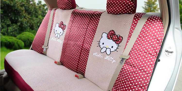 Женский модный милый розовый чехол с мультяшным принтом hello kitty ice silk, универсальный комплект для сиденья автомобиля