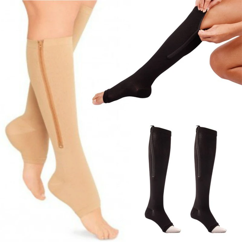 Женские компрессионные носки до колена на молнии Размеры S/M/XL|open toe socks|toe sockszipper