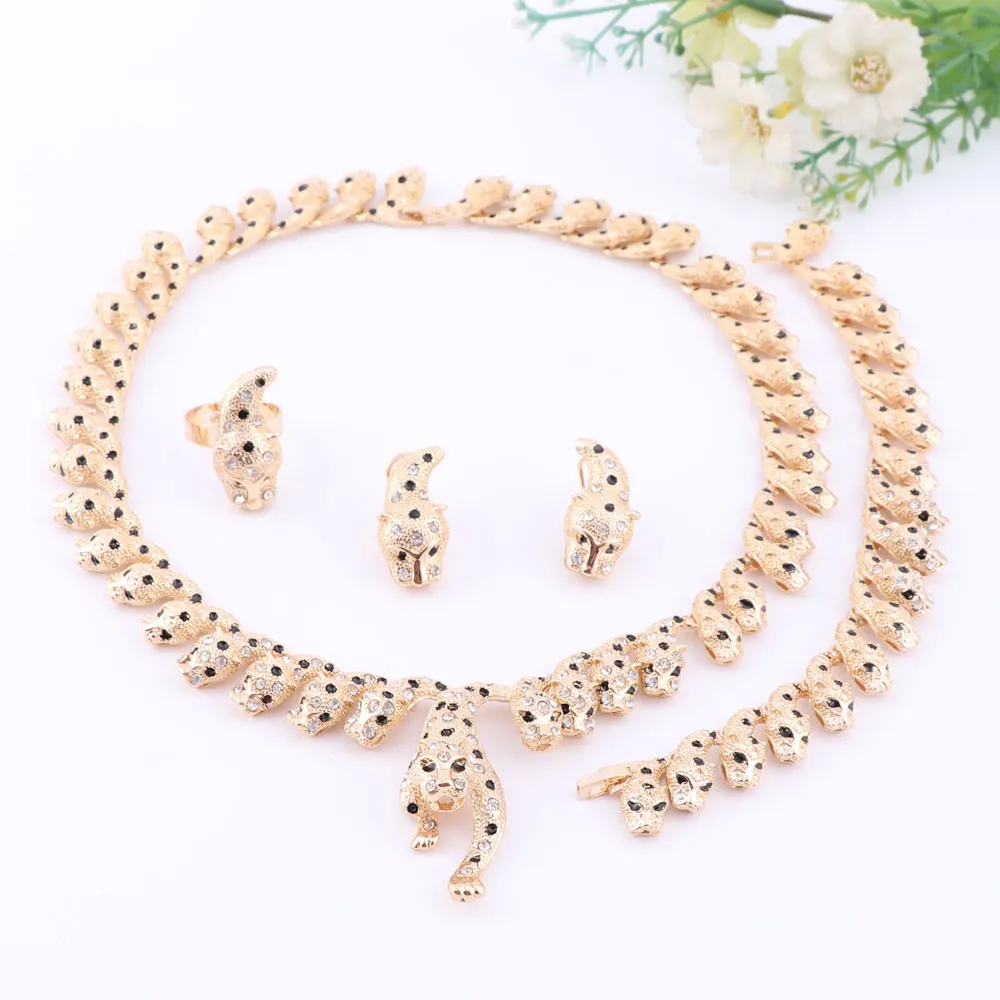 Ручной работы Дубай золотой цвет цветной Леопард с кристаллами ювелирные наборы