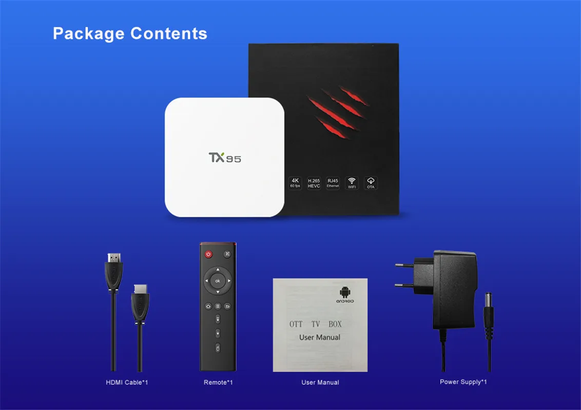 Смарт-ТВ коробка Android 7 1 TX95 Amlogic S905W пятиядерный ГП Mali-450 память на 2гб и 16Гб G