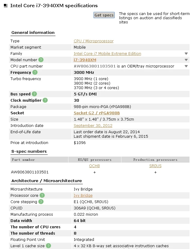 Intel Mobile Extreme I7 3940XM CPU 3,0 GHz-3,9 GHz 8M SR0US процессор I7-3940XM чипсет для ноутбуков