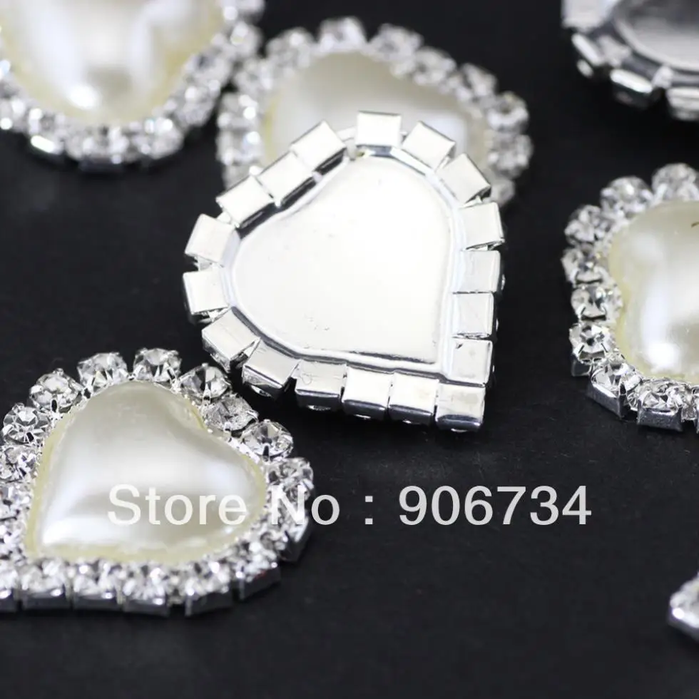 10 шт./лот 21 мм жемчужное сердце Бриллиантовая блестящая пряжка с глянцевым