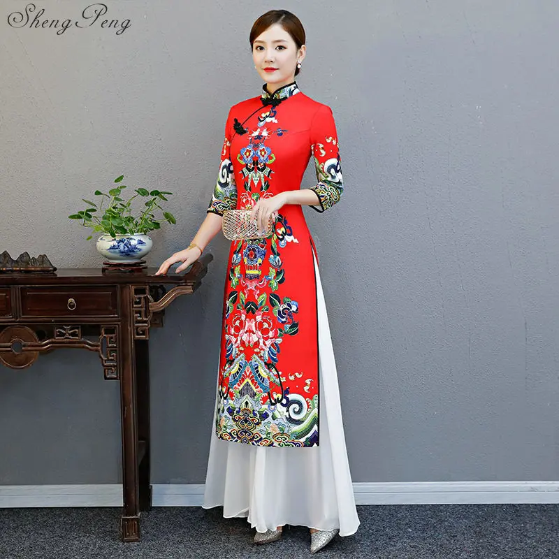 Женское традиционное платье-Ципао aodai vietnam традиционная одежда для лета 2019 |