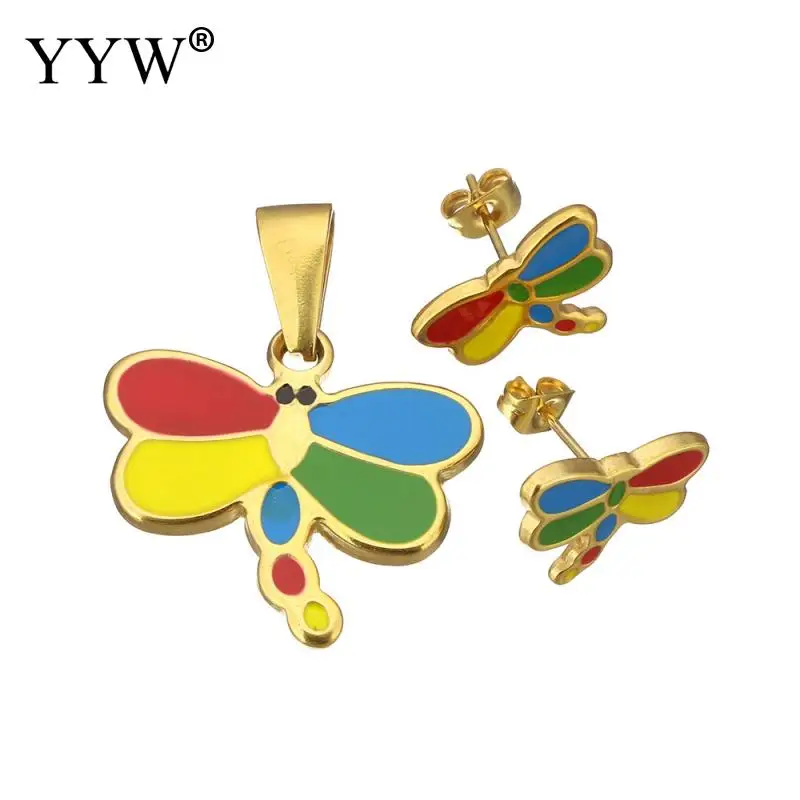 Модные женские комплекты с подвеской в виде стрекозы и сережек животных для